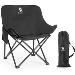 Portable Camping Chair, 60cm Wide Seat Folding Chair with Lumbar Support, 265LBS Capacity Heavy Duty with Storage Bag for Outdoor Hiking Beach Picnic, Black, 23.62 inches
