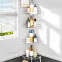 ALLZONE Corner Shower Caddy Tension Pole, 4-Tier Adjustable Shelves, Rustproof Bathroom Shower Organizer Corner for Inside Shower Storage, Tension Mounted, 56 to 113 Inch Height, Sliver