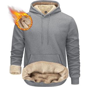 TACVASEN Men's Pullover Hoodie Thick Sherpa Lined Kangaroo Pocket Winter Windproof Warm Fleece Hoodie Athletic Sweatshirts (Medium, Light Gray)