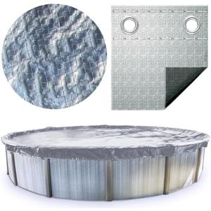 SWIMLINE HYDROTOOLS Silver King Heavy Duty Winter Pool Cover for Above Ground Swimming Pools | for 12 X 18 FT Oval Pools | 16 X 22 FT Cover Size | Silver/Black | Winch & Cable Included | PCO141622