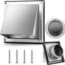 Gisafai 4'' Dryer Vent Cover Outside Walls External Extractor Fan Exhaust Vent Cap Stainless Steel Hood Cushioned Non Return Flap with Sealing Gasket Grille Screen(Silver)