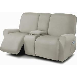 ULTICOR Reclining Love Seat with Middle Console Slipcover, 8-Piece Yarn Dyed Loveseat Reclining Sofa Covers, 2 seat Loveseat Recliner Cover, Thick, Soft, Washable