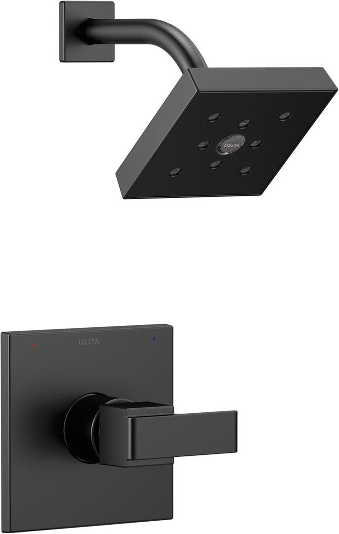 Delta Faucet Ara 14 Series Single-Function Shower Trim Kit with Single-Spray H2Okinetic Shower Head, Matte Black T14267-BL (Valve Not Included)