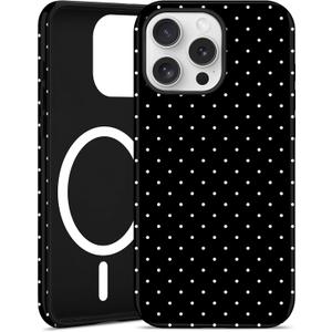 Jusy Compatible with MagSafe Polka Dot Case for iPhone 15 Pro Max, Cute Aesthetic Polka Dots Magnetic Phone Case, Soft TPU and Hard PC Protective Phone Cover for Women Girls (Matte) - Black