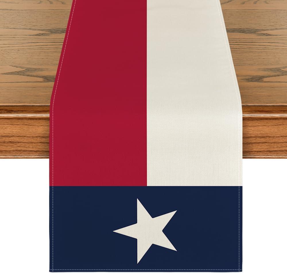 Artoid Mode Texas U.S. States Flag Table Runner, Seasonal Party Holiday Kitchen Dining Table Decoration for Home Party Decor 13x72 Inch