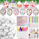24 Pcs DIY Glass Easter Egg Craft Kit with 12 Markers, 6 Glitter Powder, 10 Diamond Stickers, Easter Tree Ornaments, Hanging Glass Eggs with Rope for Decoration, Egg Hunts