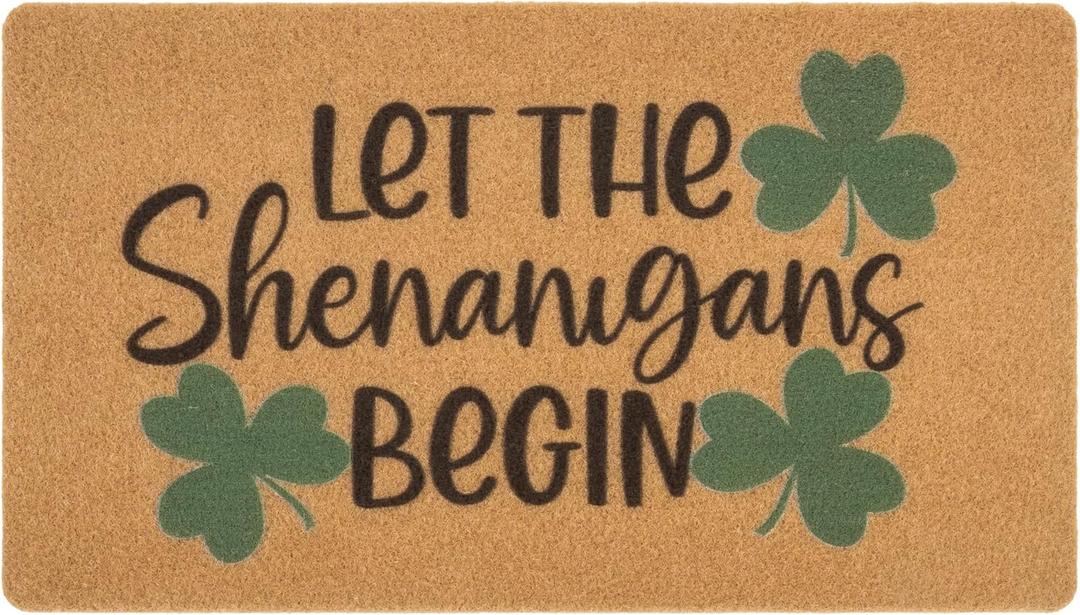 INOGIH St. Patrick's Day Shamrock Welcome-Doormat Coir-Front-Door-Mat Outdoor-Entrance Lucky-Clover Doormat Non-Slip Porch-Rugs Irish Home Decor (17"x29")