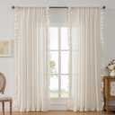Farmhouse Curtains 84 Inches Long 2 Panels Natural Linen Textured Ruffle Curtains for Bedroom Living Room, Rod Pocket Privacy Flowy Drapes Semi-Sheer Cottage Scalloped Edge Curtain Set, W47xL84 Inch