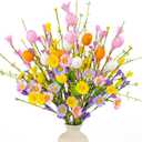 FloralElegance Artificial Easter Flowers with Eggs 10 Pack Easter Floral Picks 17 Inch Forsythia Flowers with Colorful Eggs for Springtime Holidays Vases Flower Arrangements Centerpieces