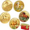 5 Pack Horse Commerative Coin with Chinese Fu Bags 2026 Chinese New Year of Horse Decoration Chinese Lucky Coin Metal Chinese Coins for Wealth and Success New Year Present Gifts
