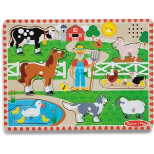 Melissa & Doug Old MacDonald's Farm Song Puzzle – 8-Piece Wooden Peg Puzzle with Light-Activated Sounds, Music Learning Toy for Toddlers and Preschoolers Ages 2+, Pack of 1
