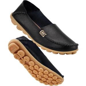 DUOYANGJIASHA Women's Comfortable Loafers Casual Round Toe Moccasins Wild Driving Flats Soft Walking Shoes Women Slip On (7.5, Black)
