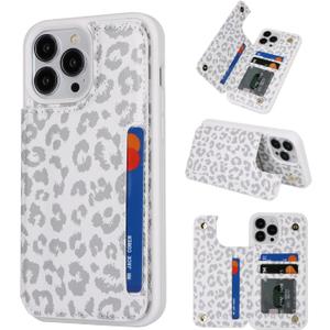 iCoverCase Compatible with iPhone 12/12 Pro Phone Case with Card Holder, Wallet Case for Women Men RFID Blocking PU Leather Case (Gray Leopard)