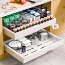 2 Pack Pull Out Cabinet Organizer Expandable, Adjustable Width 12.6"-20.6", Slide Out Drawers and Roll out Drawer for Pots and Pans, Adhesive No Drill Screw (White ND1)