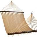 Lazy Daze Hammocks 10.5 FT Double 2 Person Caribbean Rope Hammock, Hand Woven Polyester Hammock with Spreader Bars, for Outside Outdoor Backyard Patio Poolside, 450 LBS Capacity, Tan