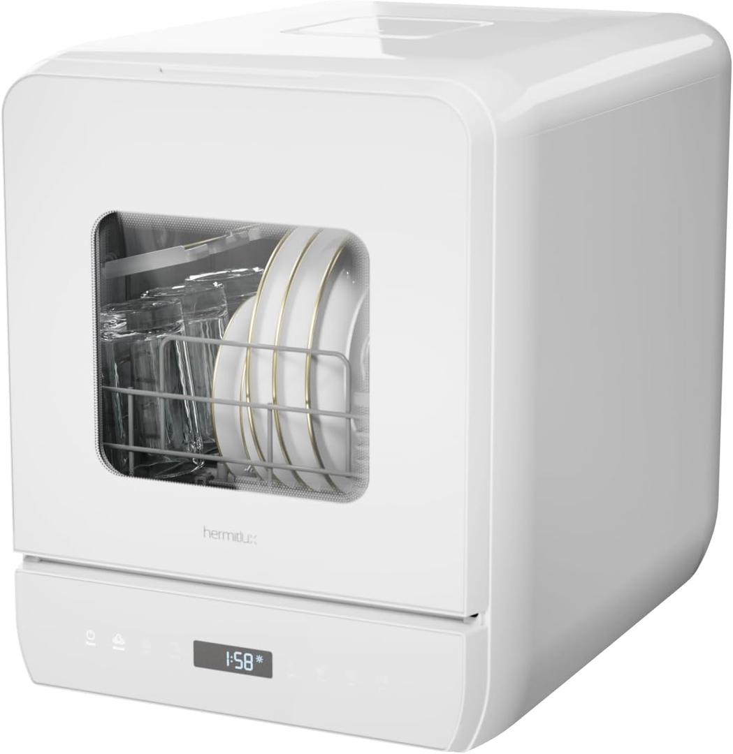 Hermitlux Countertop Dishwasher, 6 Wash Programs Slim Size Portable Dishwasher
