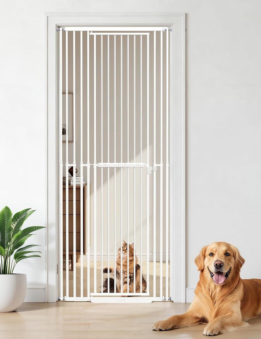 Extra Tall Cat Gate 47.2"-86.6", Pressure Mounted Pet Gate for Doorways, Walk Through with Door, Narrow Bar Spacing 1.38", No Drill Indoor Safety Gate for Cats & Dogs