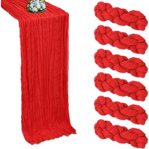 6 Pack Red Table Runner Cheesecloth 10FT Boho Cheese Cloths Gauze Fabric Table Runner 120 Inch Rustic Sheer for Spring Wedding Birthday Party Baby Shower Holiday Home