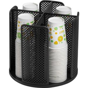 Paper Cup and Lid Holder Plastic Cup Storage Organizer Coffee Cup Dispenser for Countertop, Breakroom, Bathroom, Coffee Station, Bar, Buffet, Kitchen Cabinet - Black
