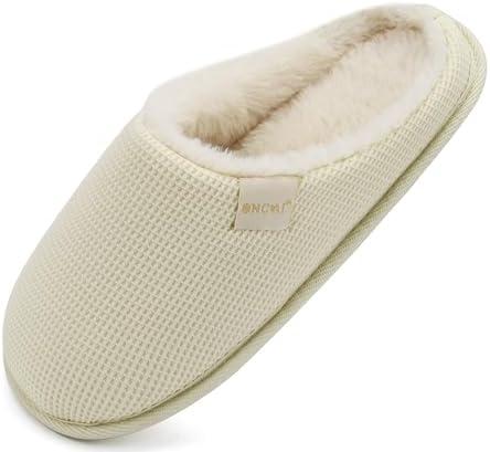 ONCAI Women's House Slippers, Cushion Memory Foam Waffle Upper Home Comfortable Warm Winter Cozy Soft Lightweight Indoor Best House Shoes Non-slip Rubber Sole US Size 10, Off White