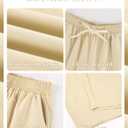 Gihuo Women's Cotton Wide Leg Pants, Elastic Waist Harem Style, Casual Baggy Palazzo Pants with Pockets(Beige, M)