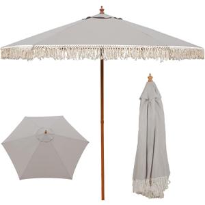 9 FT Patio Umbrella with Fringe,Fringe Portable Beach Umbrella,Heavy-Duty Metal Frame,6 Ribs with Ventilated Canopy,UV Protection & Waterproof, Suitable for Garden,Deck,Pool,Patio Table