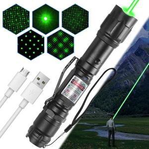 Green Light Flashlight Rechargeable, Long Range Adjustable Focus Tactical Beam for Outdoor Journeys, Camping, Presentations, TV/LED/LCD Screens, and Stargazing