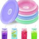 Joyclub 4 Pack Acrylic Lids for 16 oz /20 oz Glass Cups with Bamboo Lids and Straws Reusable Iced Coffee Cup Beer Can Drinking Glasses for Smoothie Whiskey Boba Soda Tea Gift (Candy Color) (Multi)