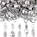 SUNNYCLUE 1 Box 230pcs Tassel Cord End Caps Kumihimo Cord Ends Antique Silver Tibetan Crimp Glue in Barrel Leather Thread End Terminator Tips with Lobster Clasp for Jewelry Making Kits Bracelets DIY
