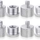 Moxweyeni 8 Pcs Mic Stand Adapter 5/8 Female to 3/8 Male, 3/8 Female to 5/8 Male, 5/8 to 1/4 and 1/4 to 5/8 Screw Mic Thread Adapter Set for Microphone(Silver)