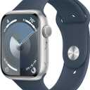 Apple Watch Series 9 [GPS 45mm] Silver Aluminum Case with Storm Blue Sport Band S/M 