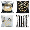 Monkeysell Bronzing Flannelette Home Throw Pillow Cover Lips Love Black Striped White Print Gold Black Room Decor Throw Pillows Cover for Couch Bed Sofa Christmas Gift18 inches