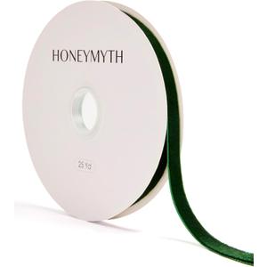 Velvet Ribbon 25 Yards Continuous Roll, Soft Fabric Craft Ribbon for Gift Wrapping, Christmas Tree Ornaments, Wedding Bows, Holiday Party Decoration (Green, 3/8 inch)