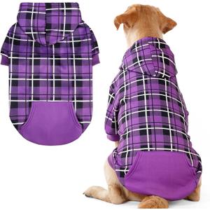 EXPAWLORER Plaid Dog Hoodie - British Style Warm Dog Sweater Shirt with Leash Hole,Pitbull Clothes Outfits,Winter Coat Apparel for All Breeds Puppy Girl Boy-Cat Apparel,Purple XX-Large