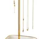 pickpiff Necklace Holder Stand with Ceramic Base: 12" Jewelry Tree Display Organizer for Necklaces, Bracelets, Rings, Earrings, Tall Gold Stand for Women, Aesthetic Room Dcor, Gold and White (6.7" base)