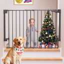 Cumbor 29.243" Baby Gate for Stairs, Wall-Mounted (Drill Required), Expandable No Bottom Bar Dog Gate, Auto Close Extra Wide Walk Thru, Pet & Toddler Proof Gate, Top & Bottom of Stairways(Black)