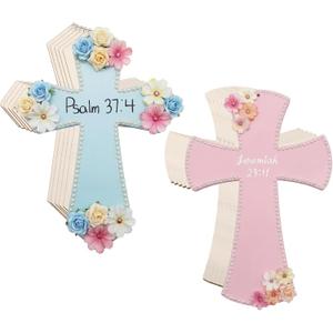 279 Pcs Sunday School VBS Wooden Pastel Cross Crafts DIY Religious Cross Hanging Flower Decorations Make Your Own Jesus Resurrection Spring Party Decor for Communion Church Classroom Art Supplies