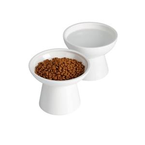 LoeJan Elevated Cat Food and Water Bowls Set, Extra Wide and Raised Ceramic Feeder, Anti-Vomit Whisker-Free Pressure Feeding Bowl for Kittens Adult Small Dogs