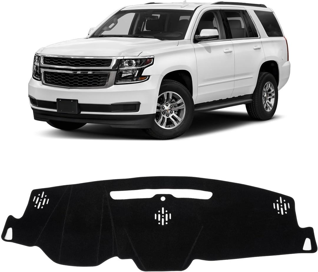 KUST Black Dash Cover for 2015-2020 Chevrolet Chevy Tahoe/Suburban/GMC Yukon (Without HUD) Polyester Dashboard Cover Non-Slip Interior Accessories for Tahoe