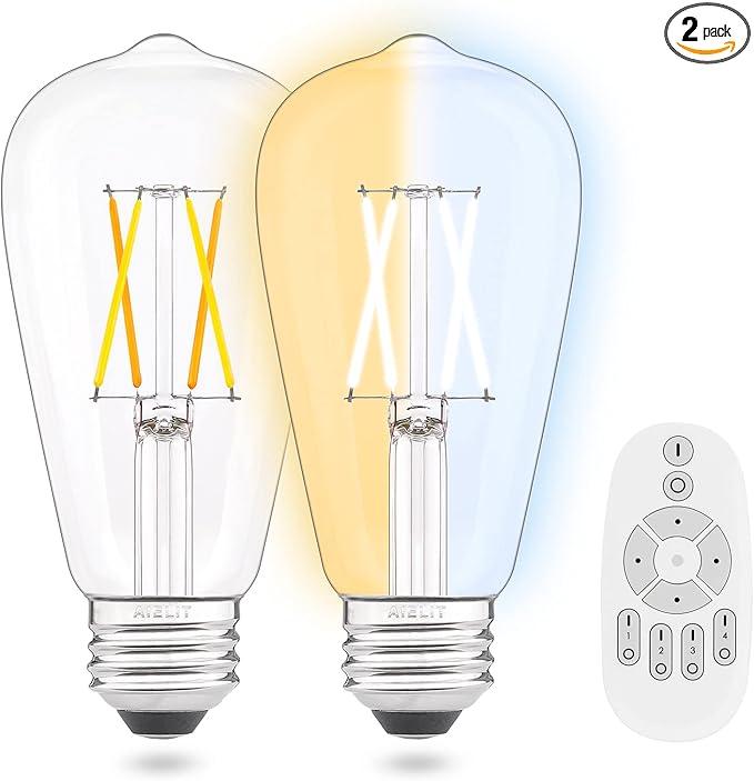 AIELIT Vintage Remote Control LED Edison Light Bulbs E26 Standard Base Dimmable 4Watt(40W Equivalent) Adjustable Color Temperature (2700K 5000K) No App or WiFi Required Remote Included 2 Pack