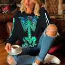 Women Gothic Skeleton Sweatshirt Punk Oversized Skull Graphic Sweater Y2K Halloween Long Sleeve Hoodies Pullover (Black)