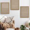 PHOPAGO Boho Geometric Framed Wall Art Mid-Century Bohemain Abstract Shape Illustration Neutral Modern Minimalist Painting Decorative Artwork 11x14in Natural Framed