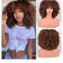 Afro Wigs for Black Women Kinky Curly Hair Wig about 280g/Piece Afro Synthetic Full Wigs Soft and Fluffy Like a Bomb 12 Inches Short Kinky Curly Hair (Ombre Brown)
