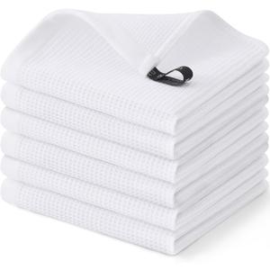 Homaxy 100% Cotton Waffle Weave Dish Cloths - 6 Pack Soft and Absorbent Dish Towels - 12 x 12 Inches Quick Dry Dish Rags - White