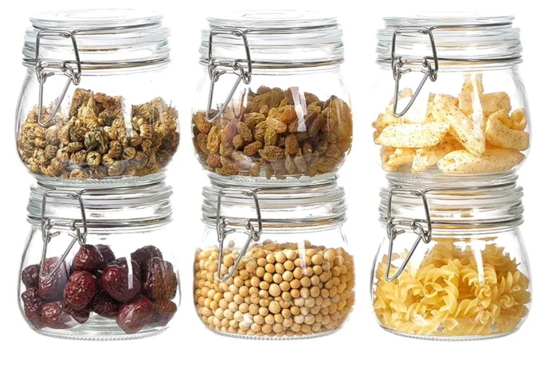 ODBCYWM 17oz Glass Food Storage Jars with Airtight Lids, Set of 5 – Clear Preserving Seal Wire Clip Fastening Canisters for Kitchen Canning, Flour, Cereal, Pasta, Sugar, Beans, Pickling Jars (17oz*5)
