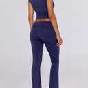 ANRABESS Lounge Sets for Women 2 Piece Foldover Yoga Flare Leggings Pants Crop Tops Casual Y2K Outfits Matching Tracksuit Set (Blue, L)
