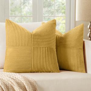 MIULEE Gold Corduroy Pillow Covers Pack of 2 Boho Decorative Spliced Throw Pillow Covers Soft Solid Couch Pillowcases Cross Patchwork Textured Cushion Covers for Living Room Bed Sofa 18x18 inch