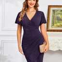CYCLAMEN 2025 Sparkly Glitter Ruched Bodycon Mini Sexy Dress Sparkle Sequin V Neck Wrap Ruffle Sleeve Dresses Cocktail Party (Purple, L)