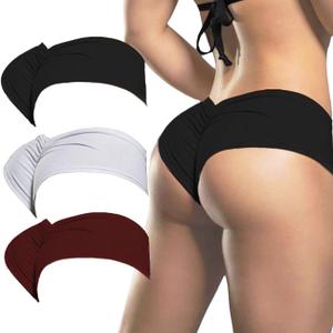 Women's Sexy Sports Briefs Ruched Butt Lifting Panties Half Back Soft Active Yoga Underwear 3 Pack (Black/White/Wine Red), S