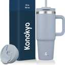 Konokyo 30 oz Tumbler with Handle and 2 Straws,2 in 1 Lid Insulated Water Bottle Stainless Steel Travel Coffee Mug,Lavender